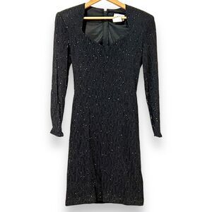 Niki Originals Black Sparkly Formal Mini Dress Women 8 Shoulder Pads Vintage 80s